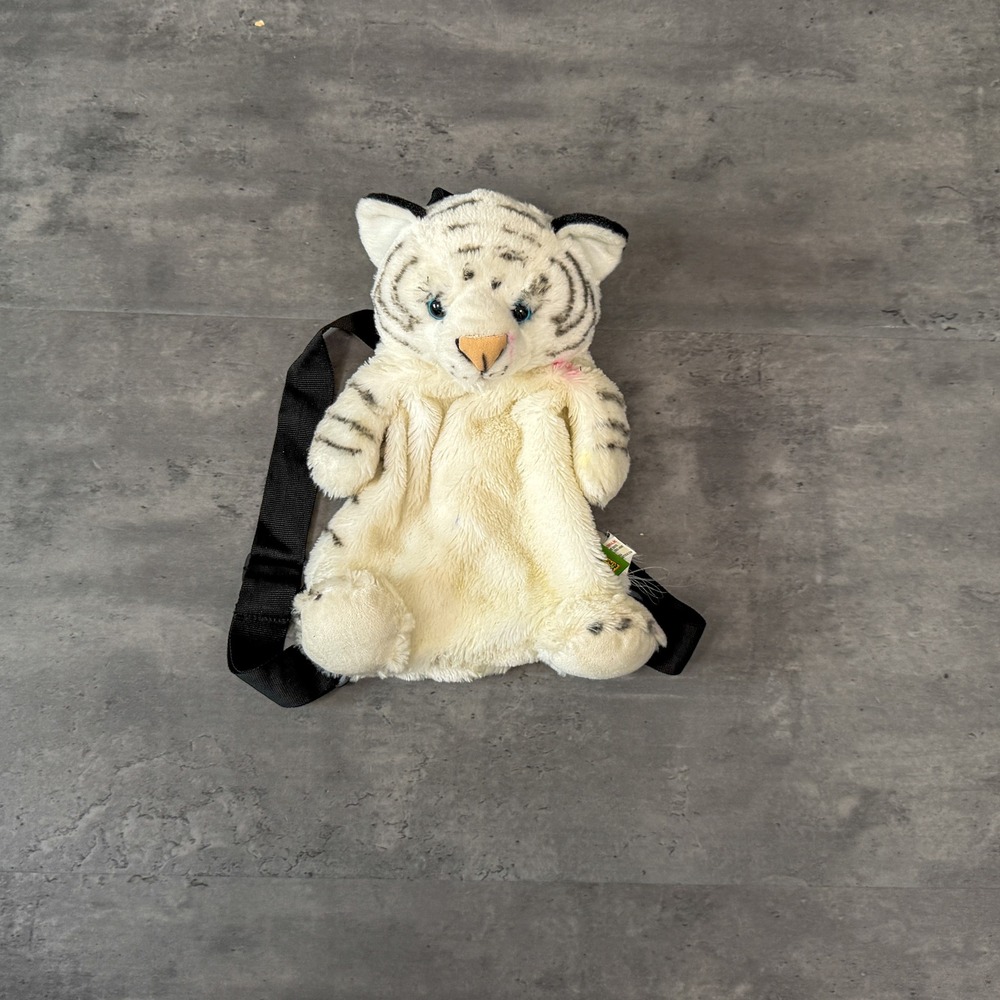 Vintage VTG Y2K 2000s 00s White Tiger Plush Backpack Animal Bag